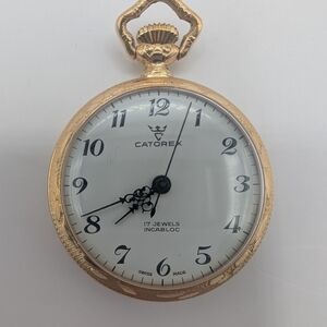 Catorex Swiss 17 Jewels Gold Plated Pocket Watch Open Face
